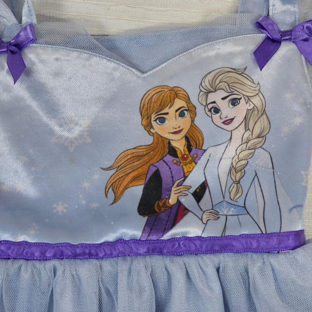 Disney Frozen Anna Elsa Nightgown Toddler Girls 3T Blue Snowflake Tulle Pajamas - Picture 6 of 7